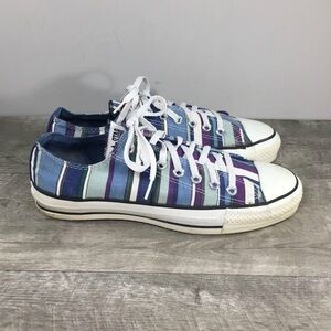 Vtg CONVERSE Chucks All Star Striped Blue Canvas Low Top Men’s Sneakers Kicks 9